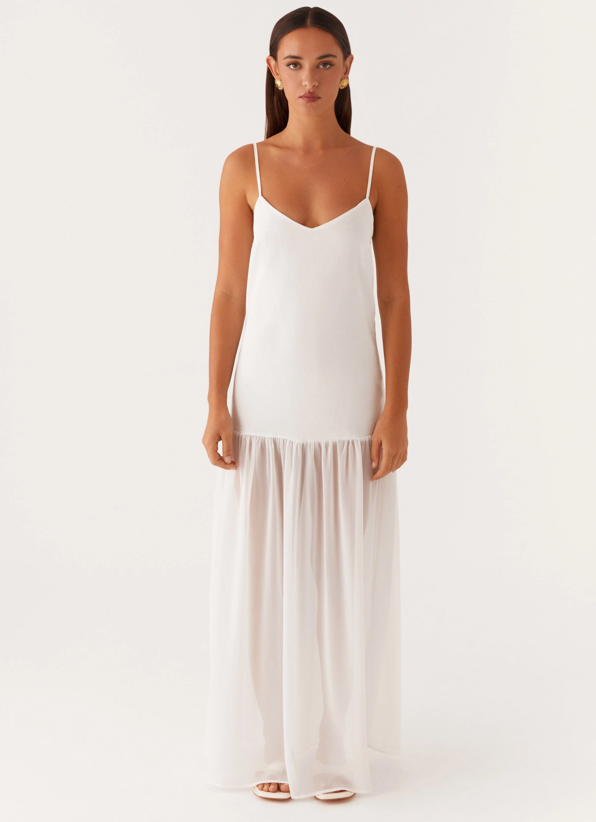 Heavenly Linen Maxi Dress - White Refined fit High-Neck