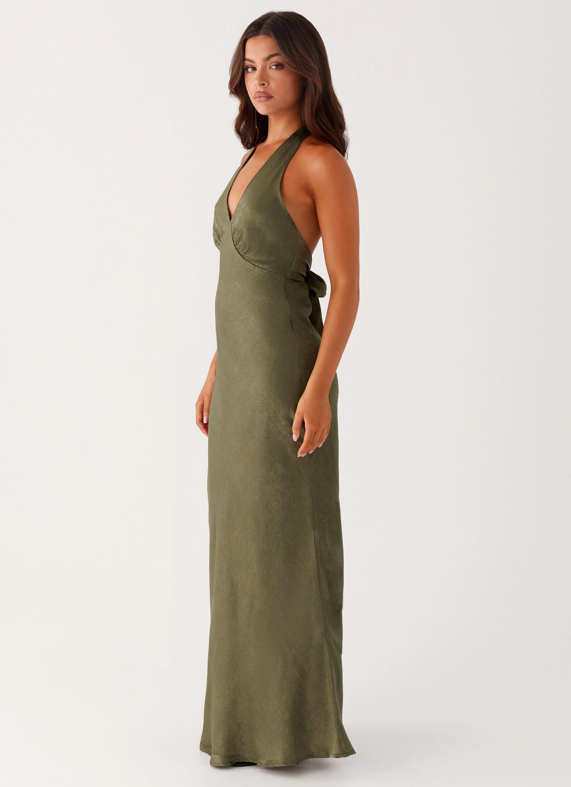 Heavy Hearted Satin Maxi Dress - Khaki solo wear Everyday Piece