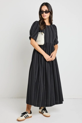 custom-fit Hemisphere Black Stripe Short Sleeve Relaxed Midi Dress