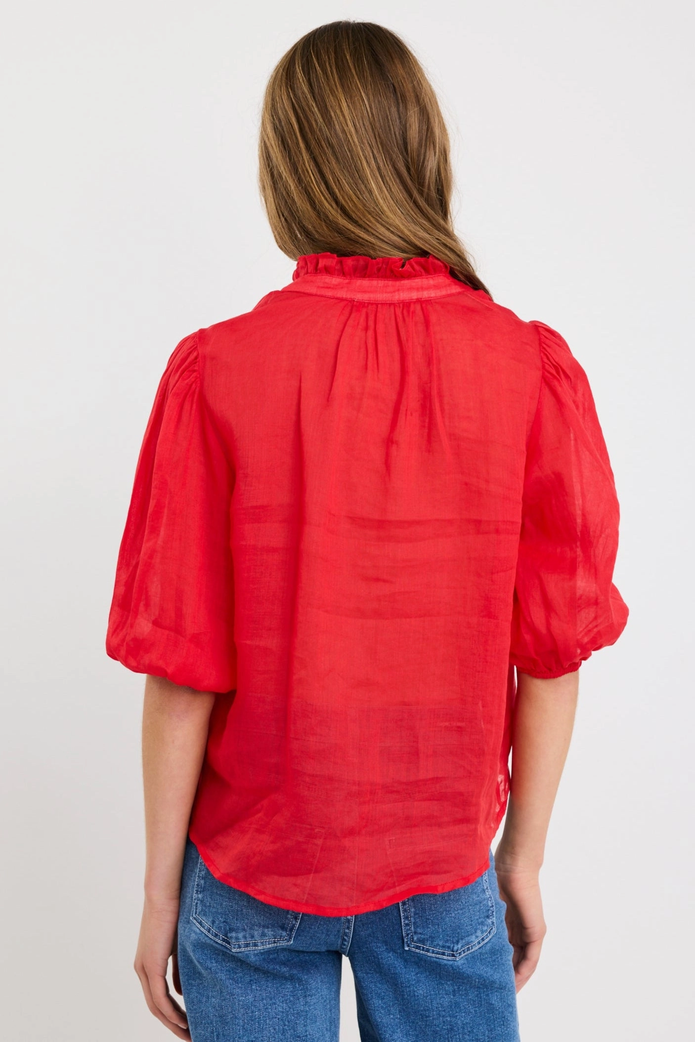 Continuance Poppy Ramie High Neck Buttoned SS Top Thermal Insulation Layer EcoFriendly Material