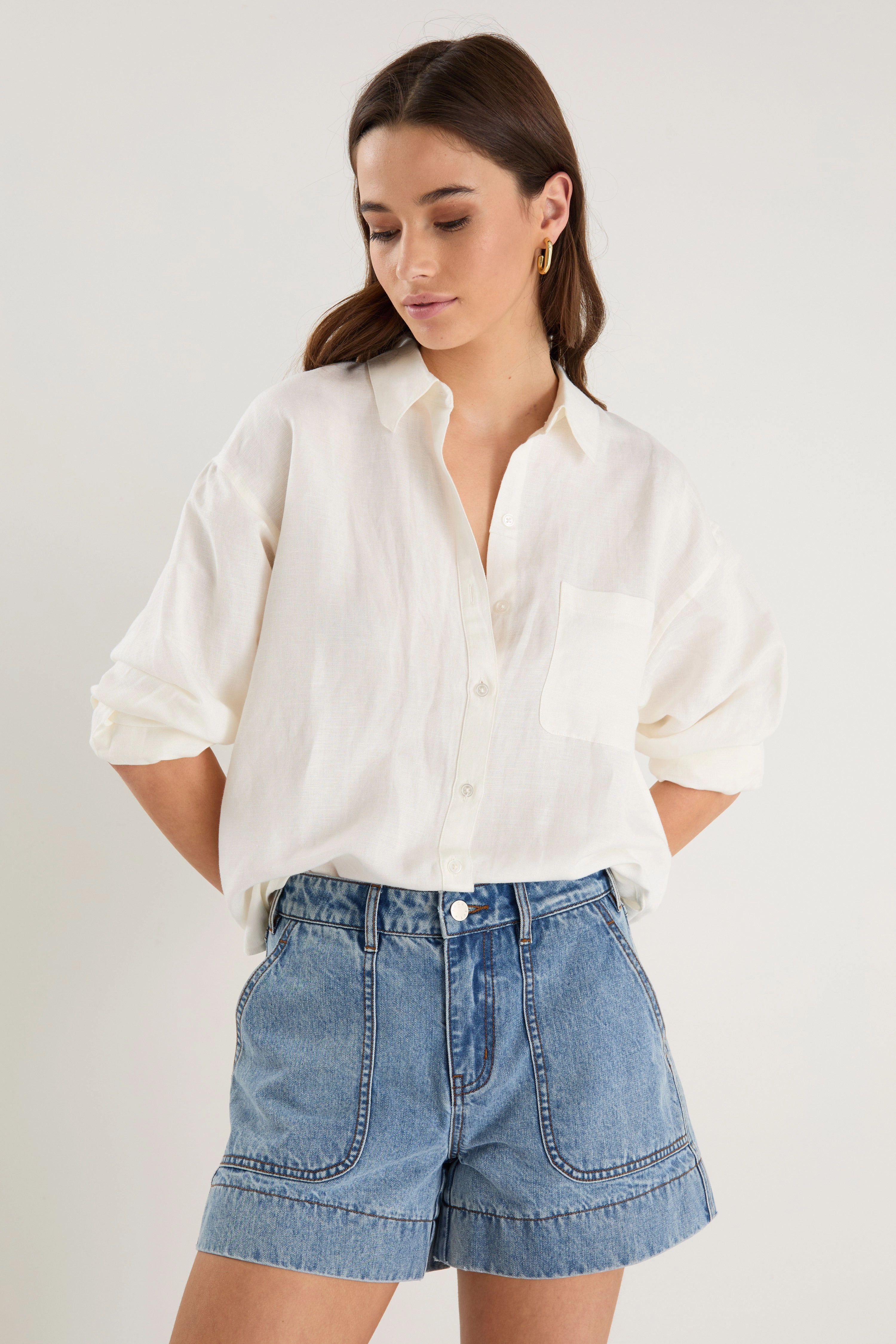 Exalted Ivory Linen Viscose Oversized Shirt Quick Dry Fabric