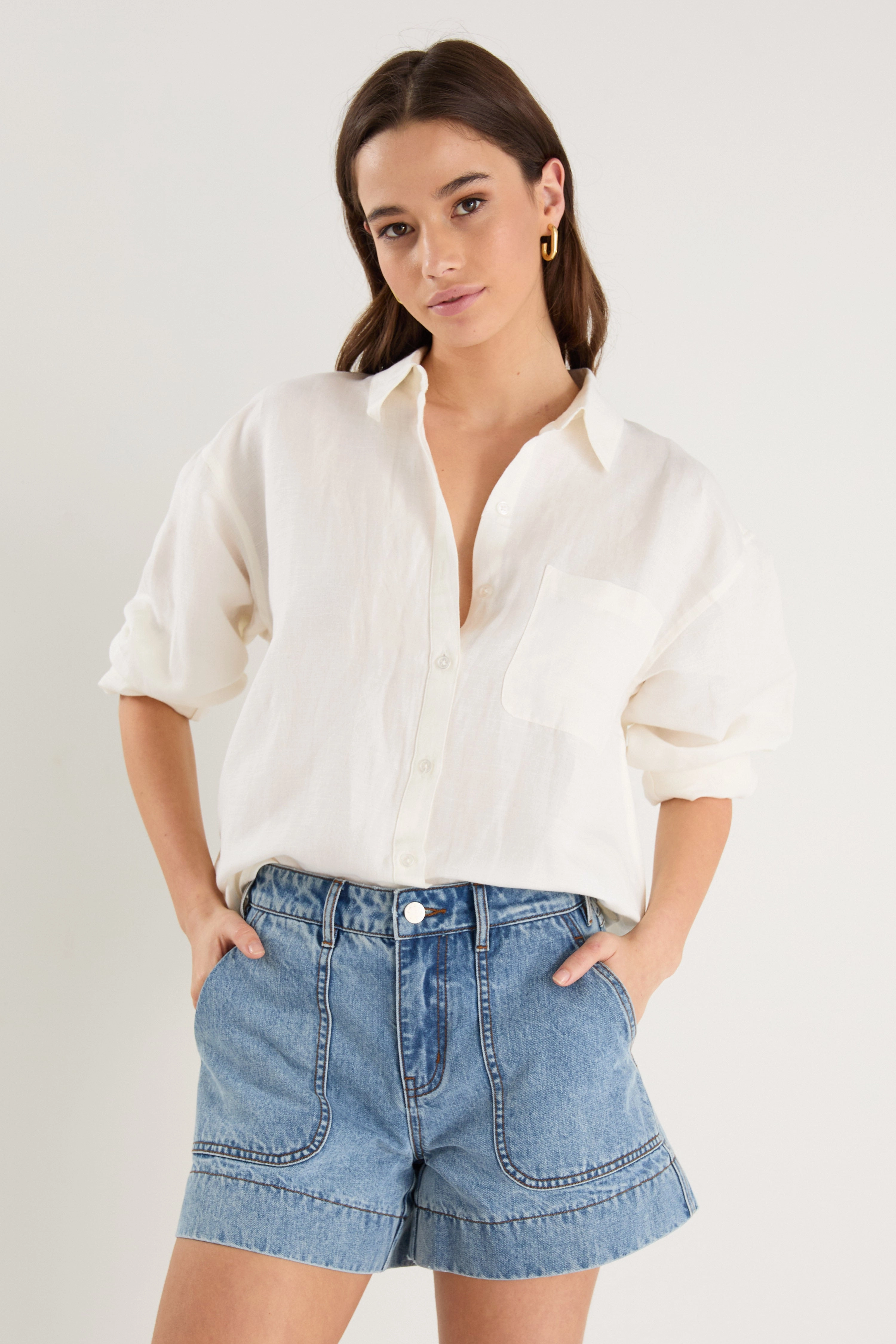 elegant design Exalted Ivory Linen Viscose Oversized Shirt