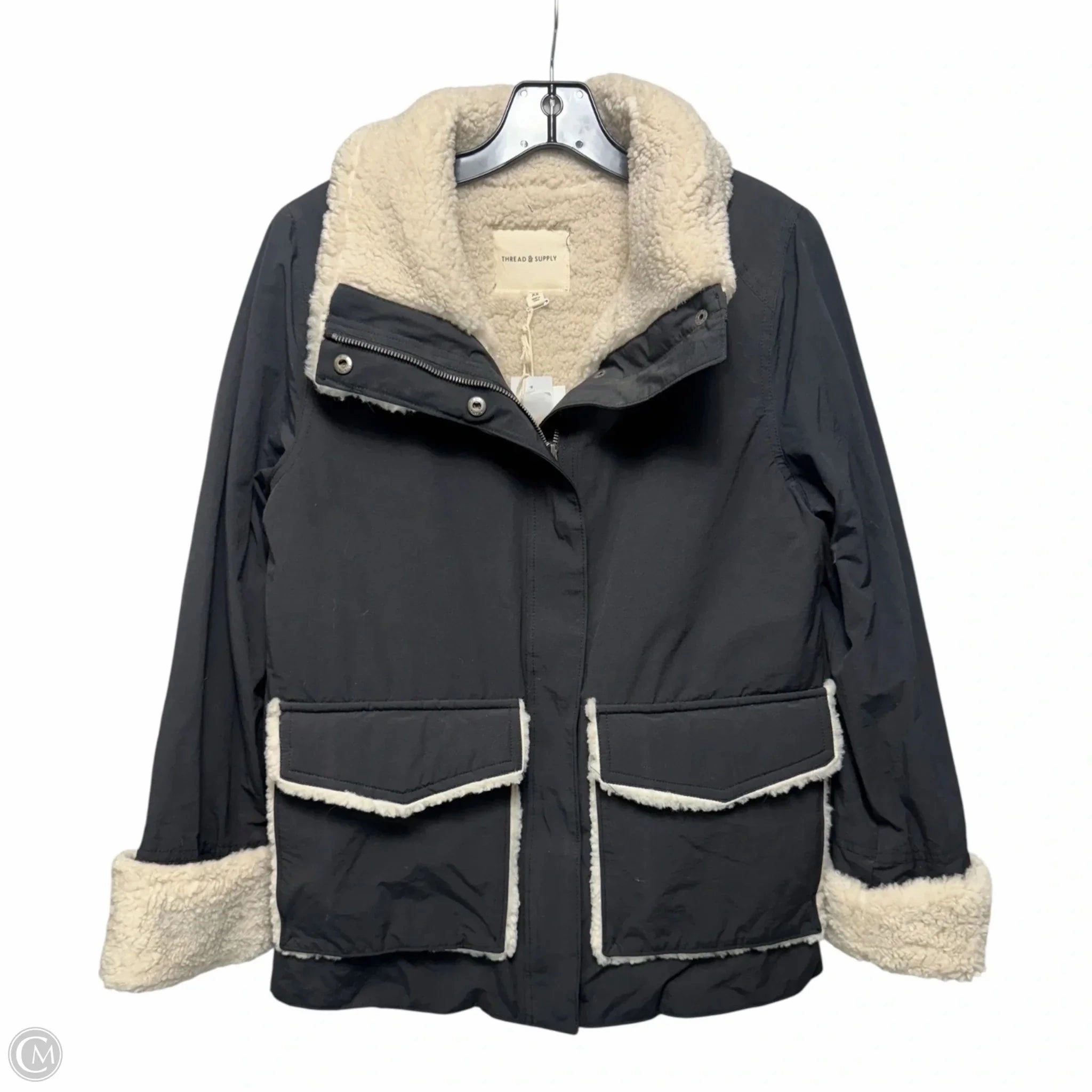Wrinkle Free Fabric Durable Double Stitching Jacket Faux Fur & Sherpa By Thread And Supply In Black & Cream, Size: Xs