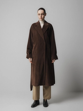 Modern Day Look Emin   Paul Corduroy Long Belted Coat in Brown