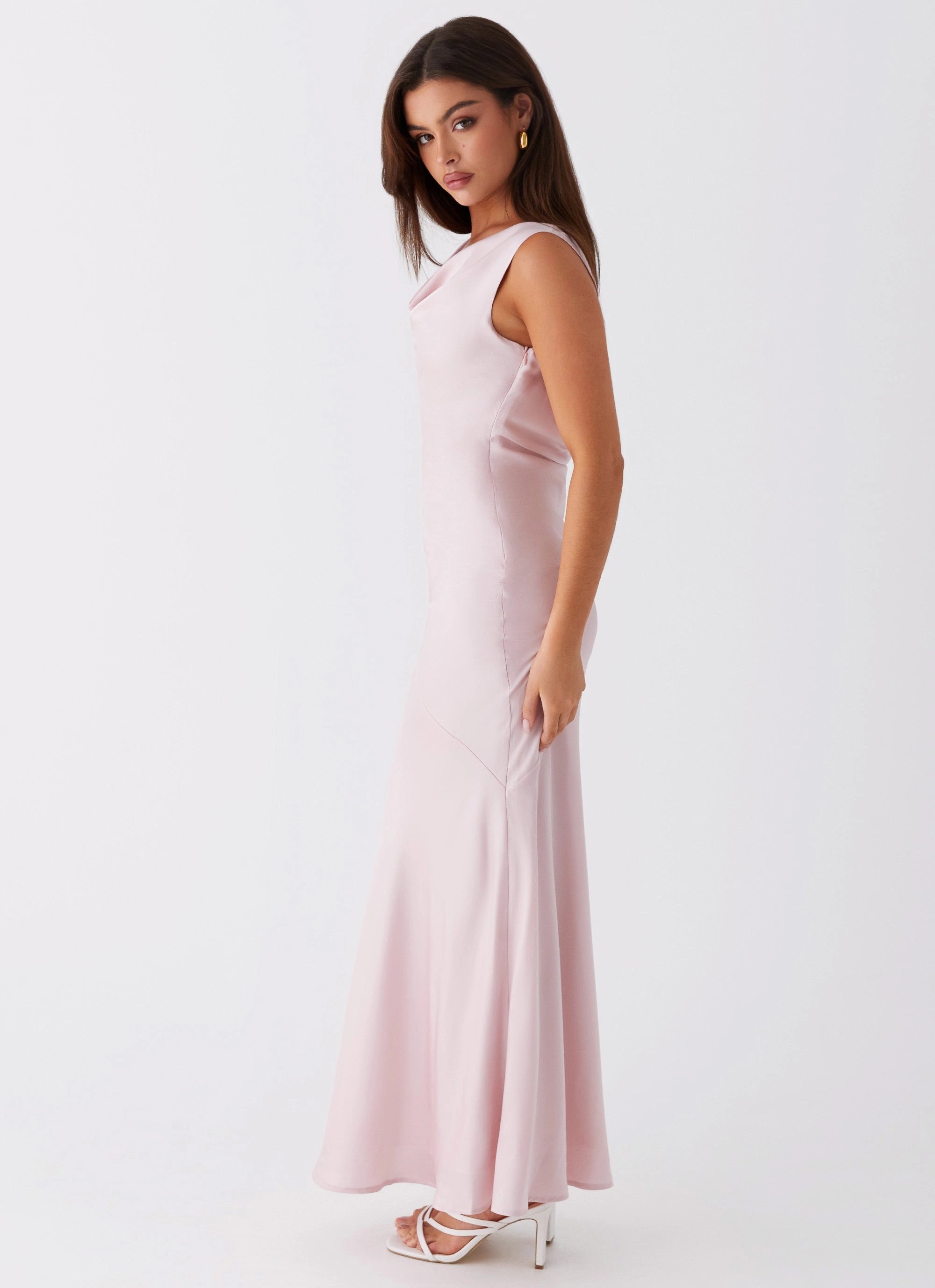 Lightweight-Comfort Flowing Fit Be Mine Satin Maxi Dress - Mauve Pink