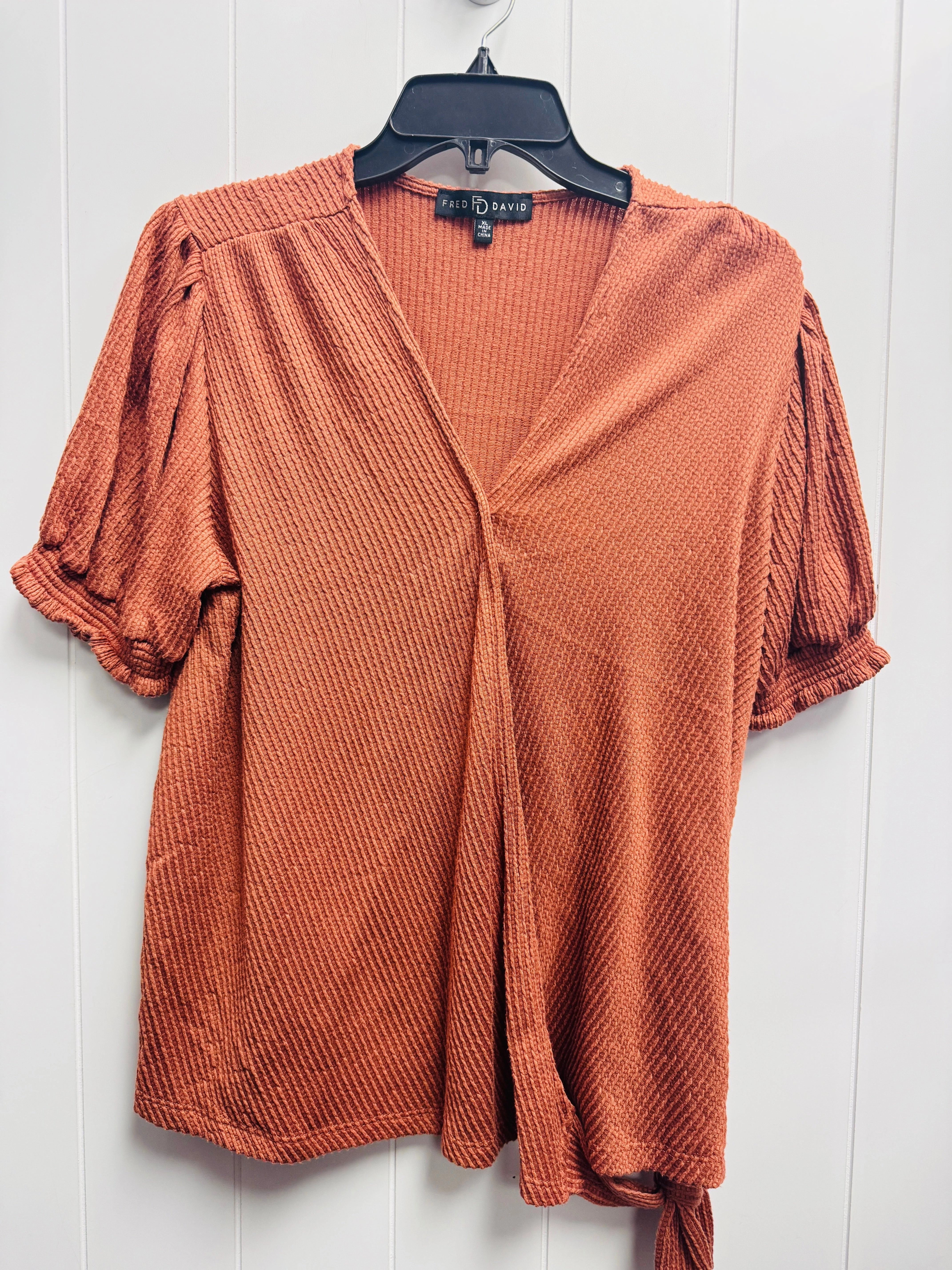 Textured Surface Anti Pilling Surface Top Short Sleeve By Fred David In Orange, Size: Xl