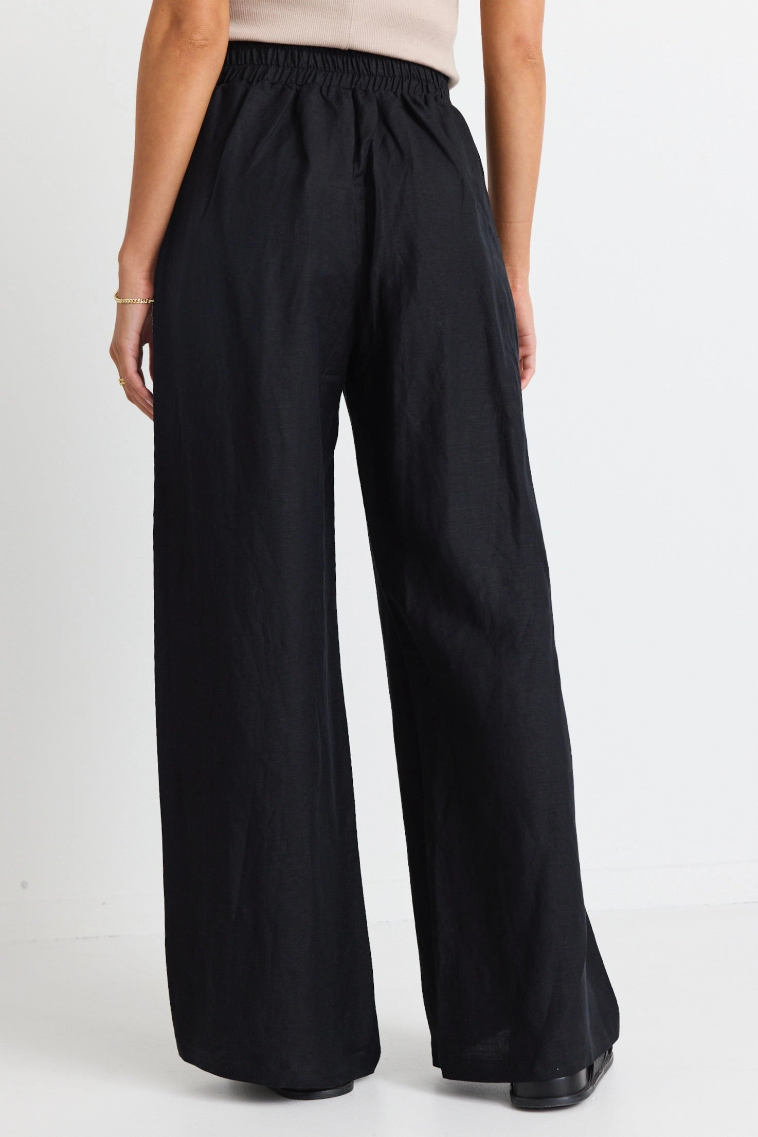 Guardian Black Linen Viscose Elastic Back Pants Simple Utility Neutral Look