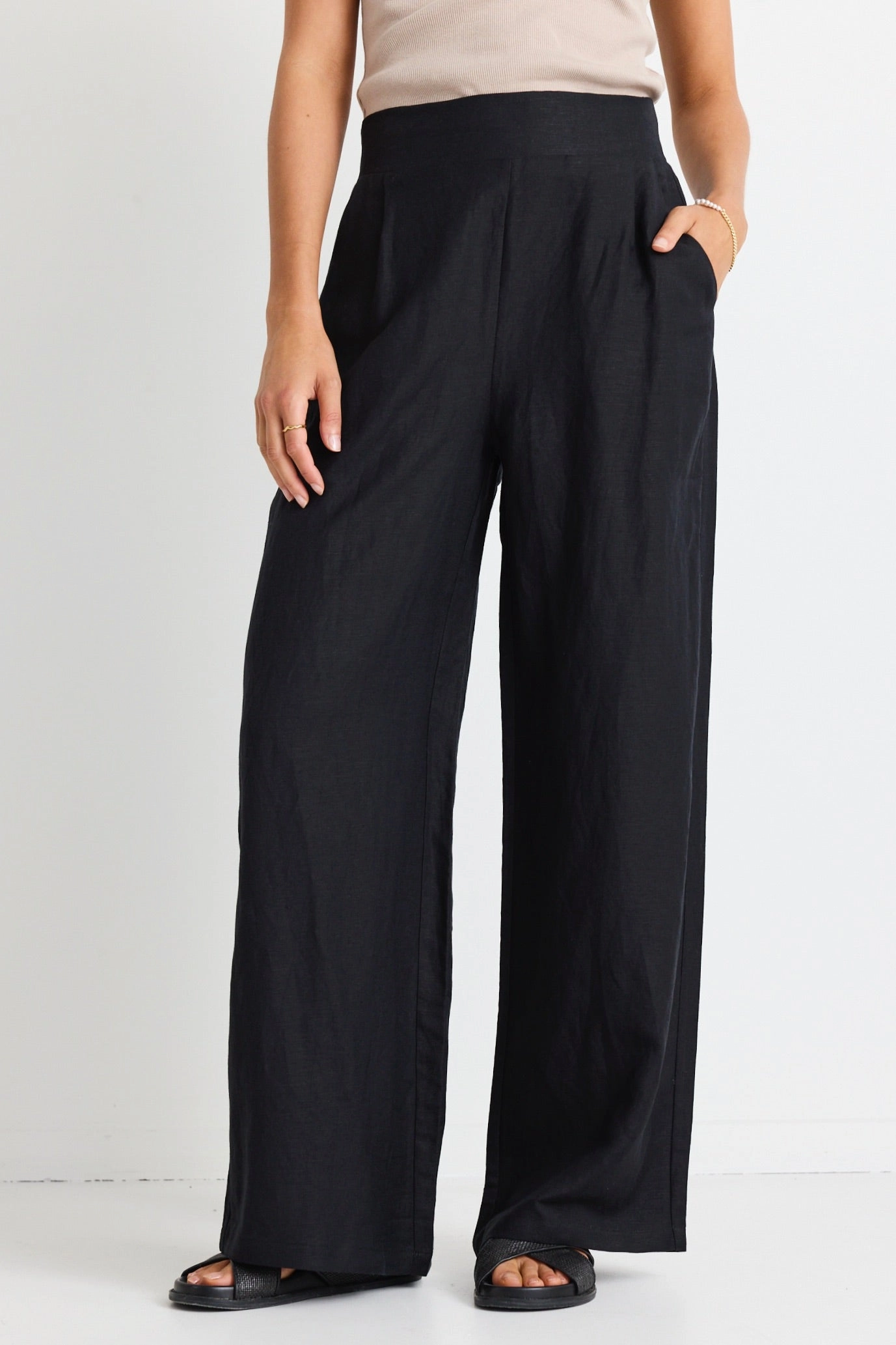 ReinforcedKnees Guardian Black Linen Viscose Elastic Back Pants