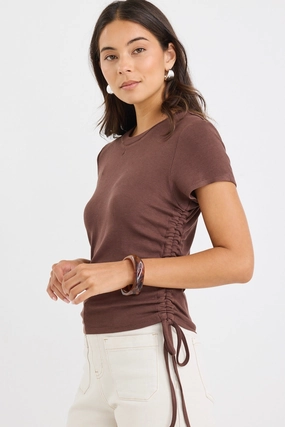 LightweightTexture Perfect Chocolate Rib Rouched Side Crop Tee