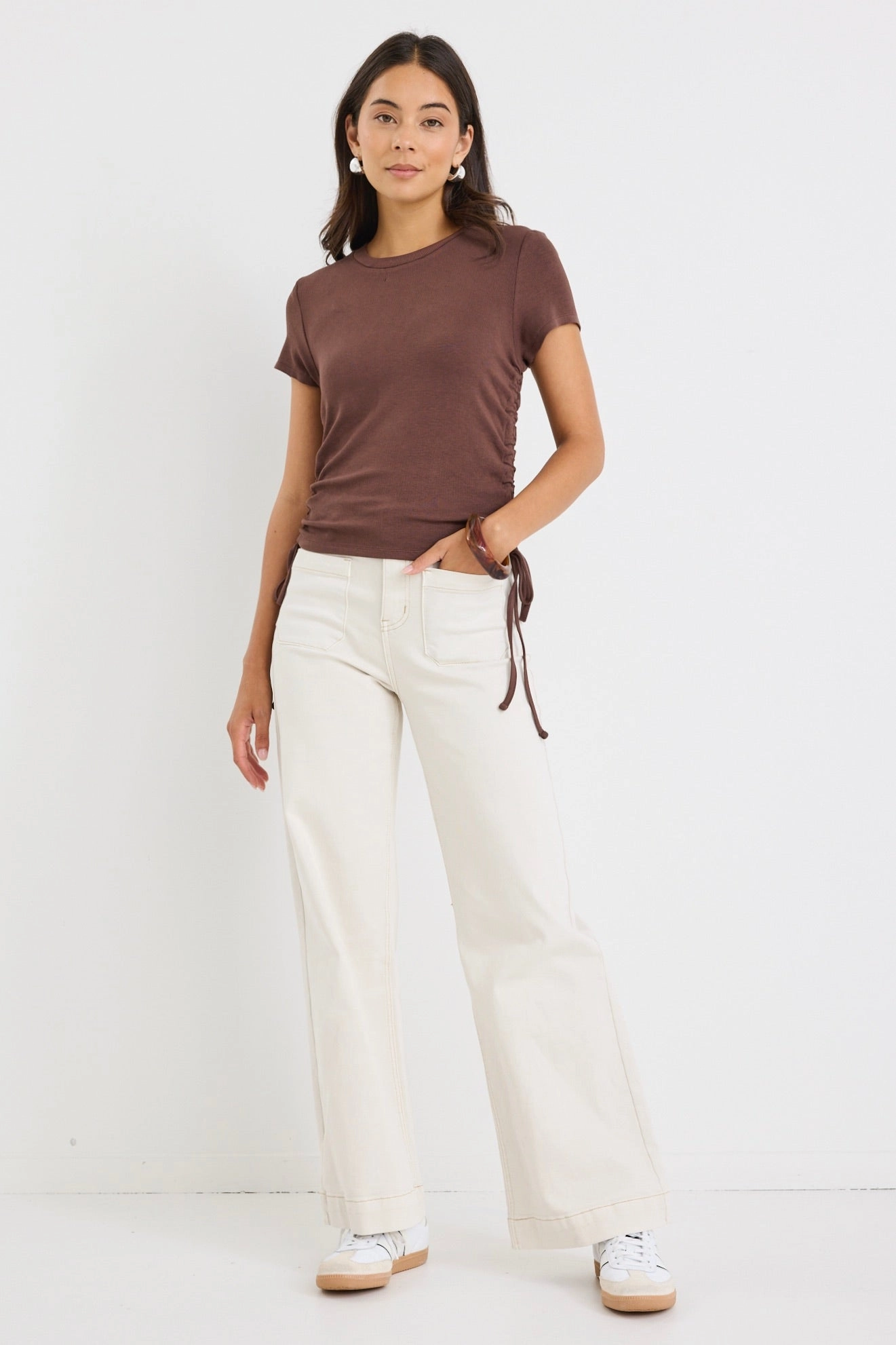 EcoFriendlyBlend Perfect Chocolate Rib Rouched Side Crop Tee