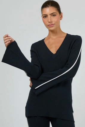 Highland Navy Knit Top Softened Edges