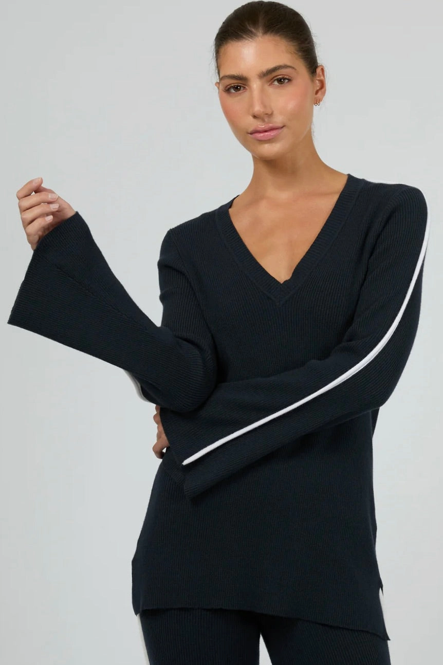 Highland Navy Knit Top Softened Edges