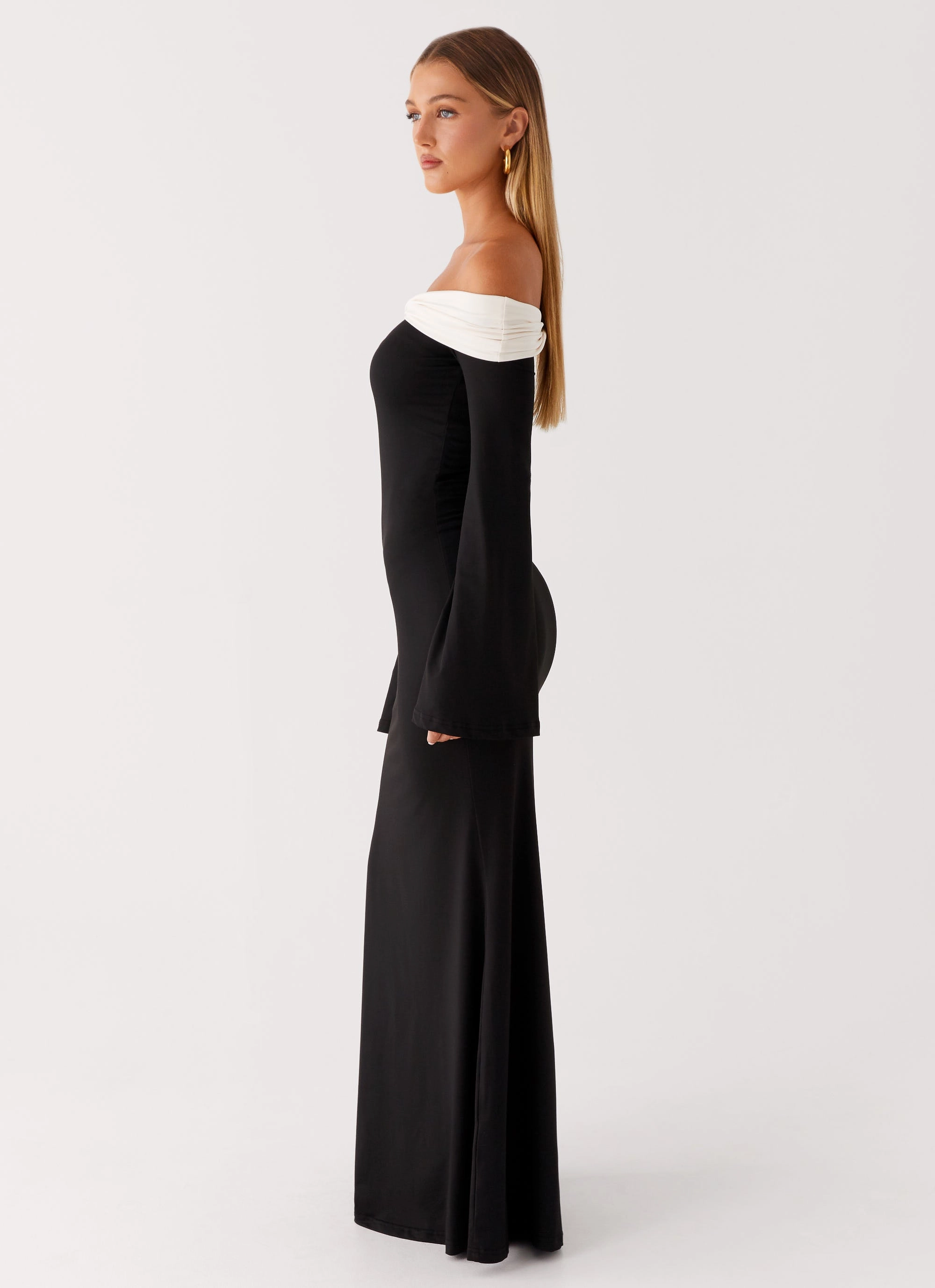 Hits Different Long Sleeve Maxi Dress - Black Glossy Detail