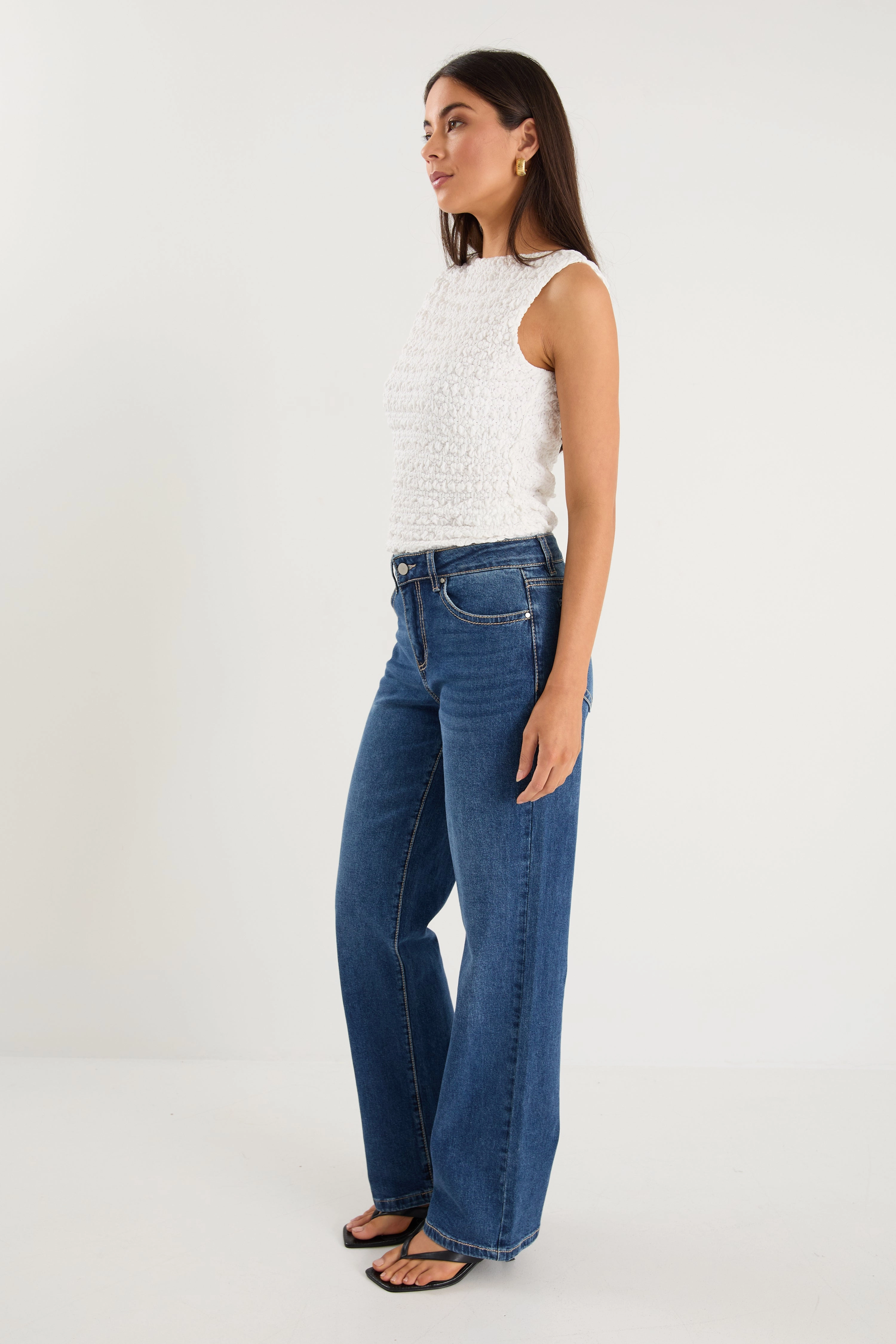 Adjustable Belt Loops Wrinkle-Resistant Hudson Mid Blue Mid Rise Heavy Stitch Straight Jean