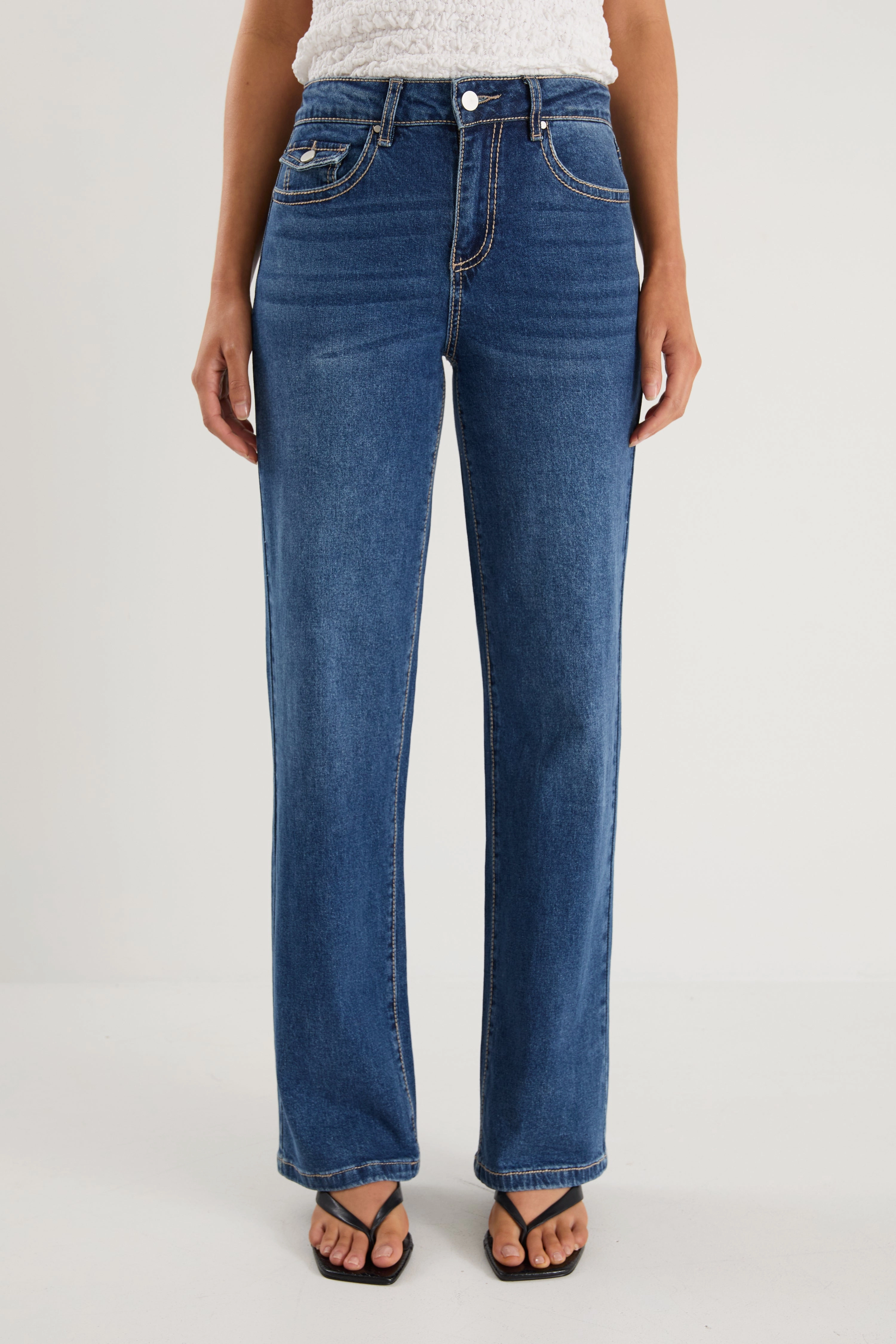 Hudson Mid Blue Mid Rise Heavy Stitch Straight Jean Outdoor Use Casual Look