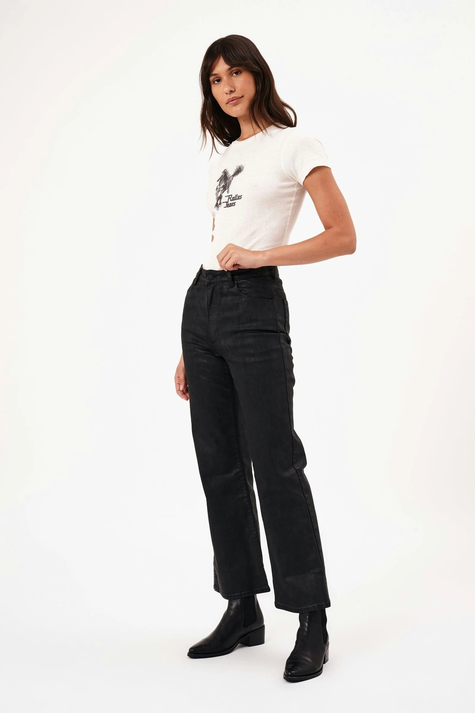 Sailor Black Scoop Coated Jean Versatile Design Yoga Ready
