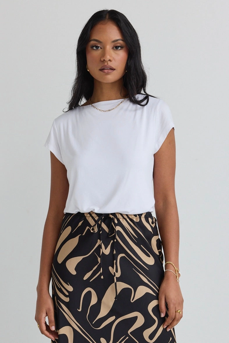 Biodegradable Fiber Composition Impartial Ivory Cap Sleeve Boat Neck Top