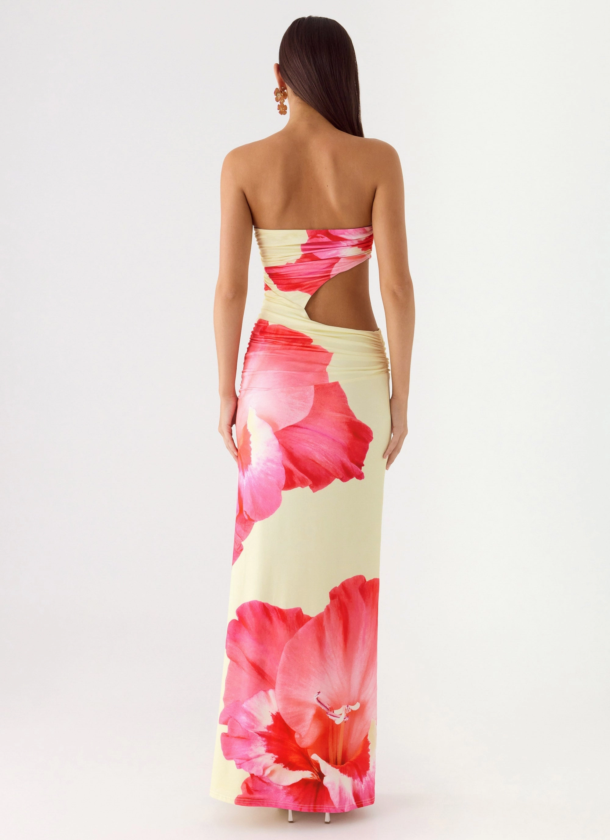 Waist-Cinching In The Rhythm Maxi Dress - Yellow Floral Spritz