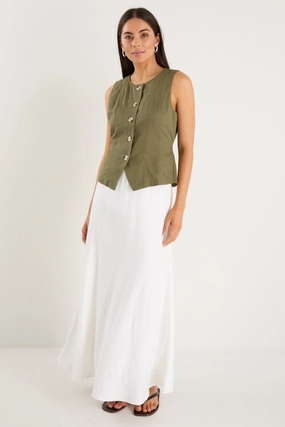 industrial use Heavy - duty Influx Khaki Linen Blend Fitted Panelled Vest
