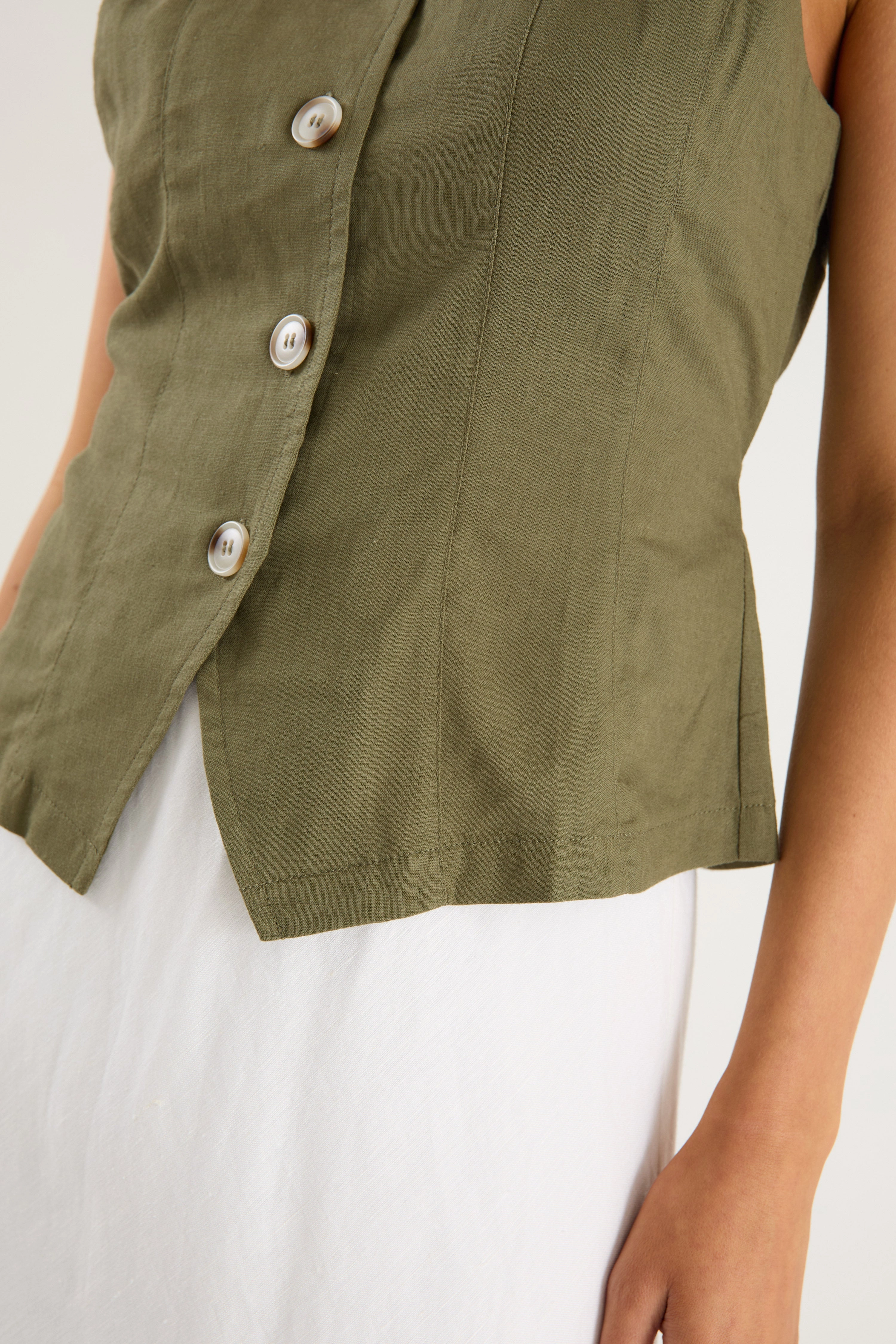 low altitude operation Reversible Wear Options Influx Khaki Linen Blend Fitted Panelled Vest
