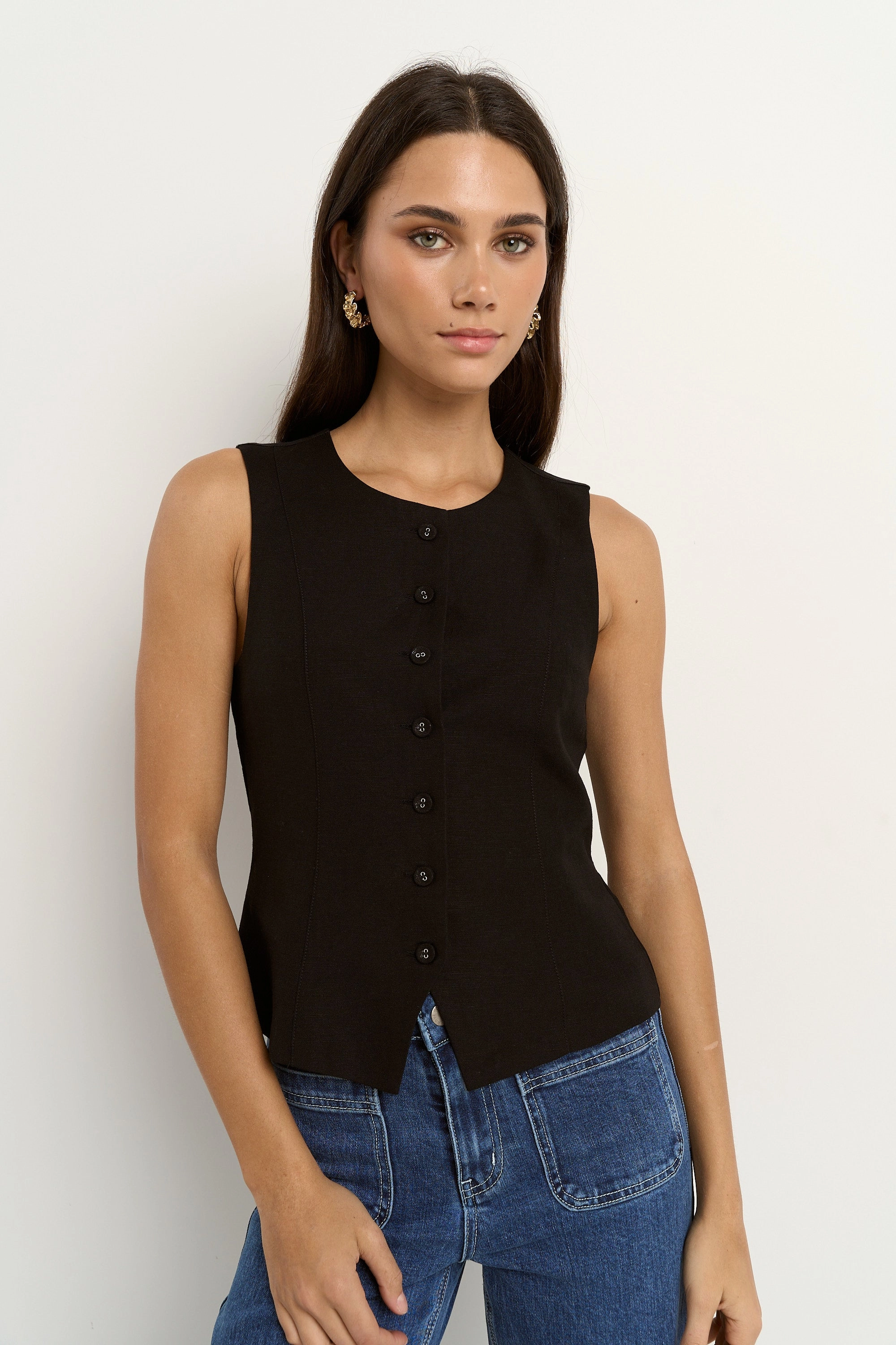 Infusion Black Linen Viscose Sleeveless Vest Security - enhancing