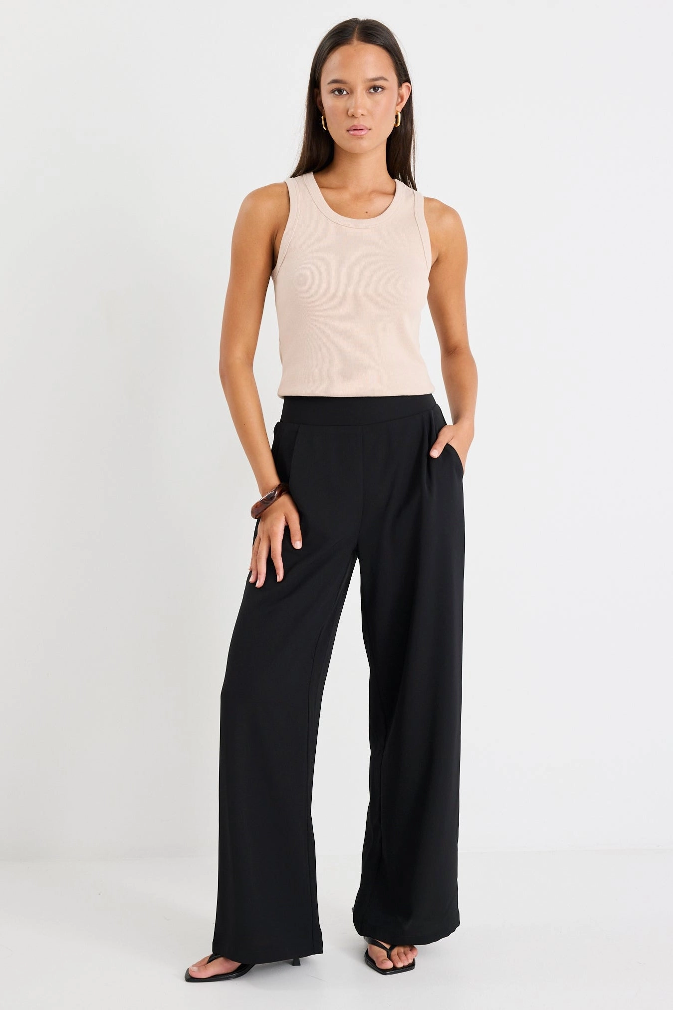 Weekend Wear Modern Waist Instinctive Black Recycled Stretch Back Wide Leg Pant