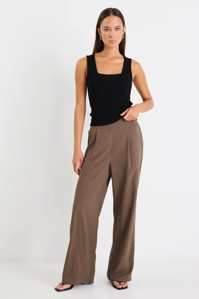 Instinctive Chocolate Twill Wide Leg Elastic Back Pants Daywear