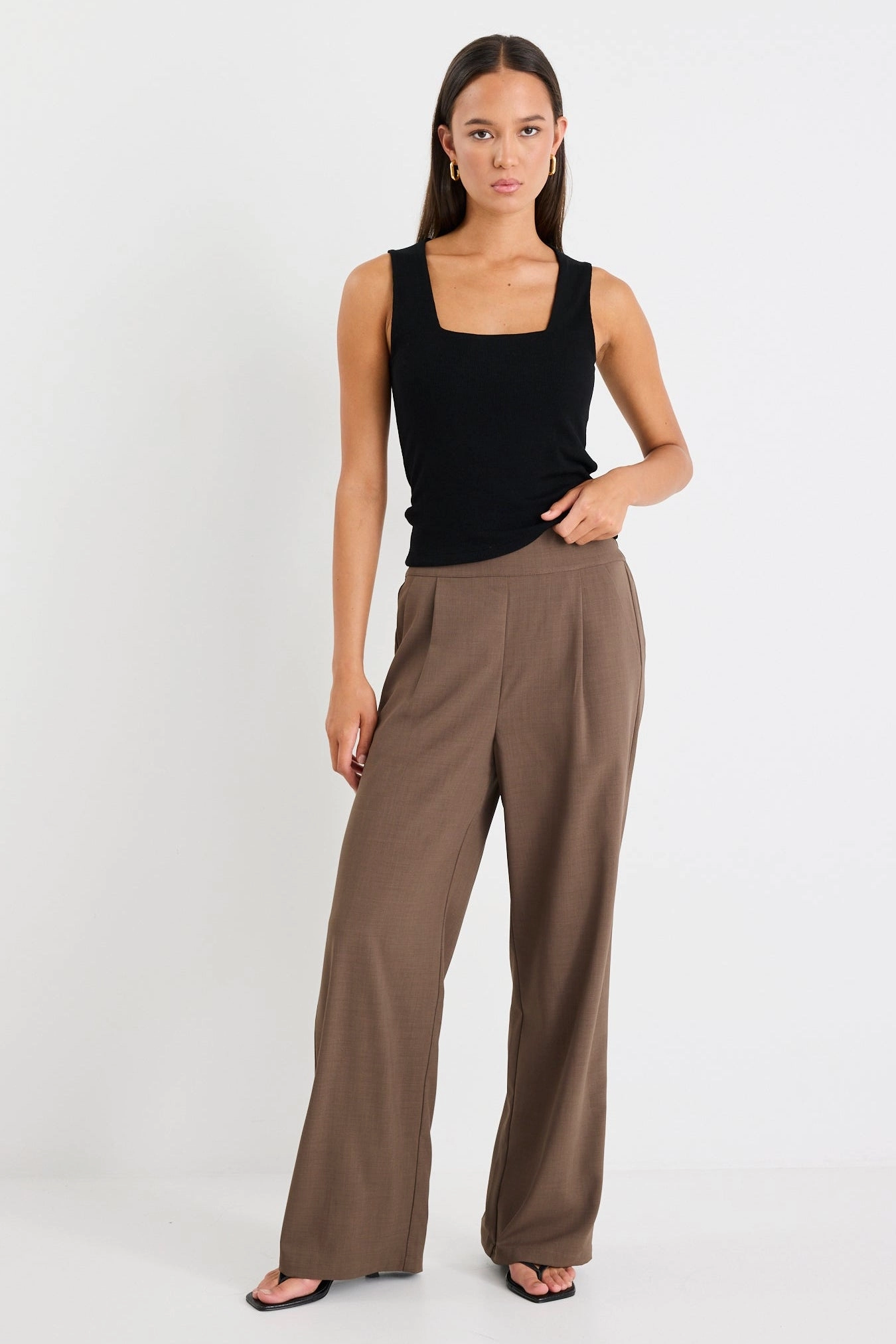 Instinctive Chocolate Twill Wide Leg Elastic Back Pants Daywear