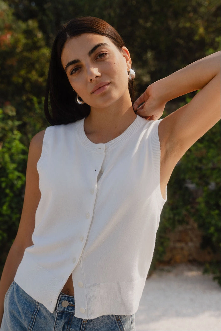 transportation purpose LowProfile Design Alleyway Cream Lightweight Soft Knit Crewneck Vest Top