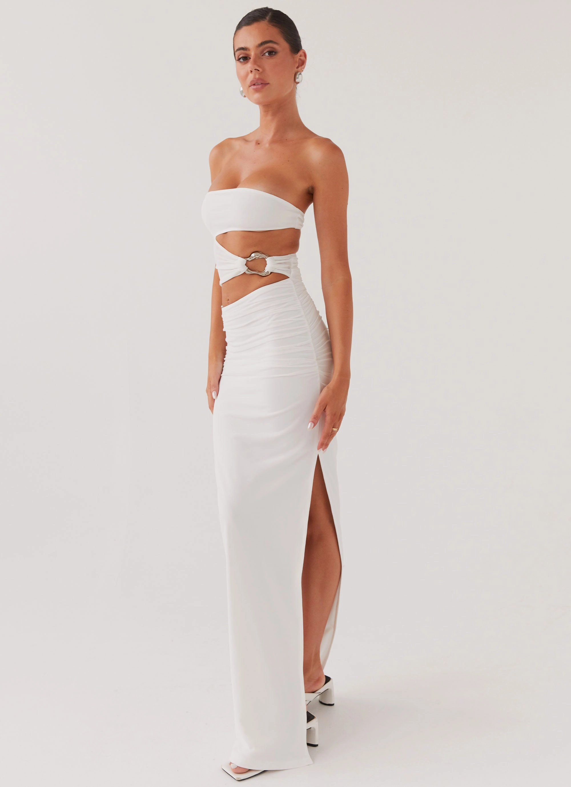 Into Pieces Mesh Maxi Dress - White packable Light material