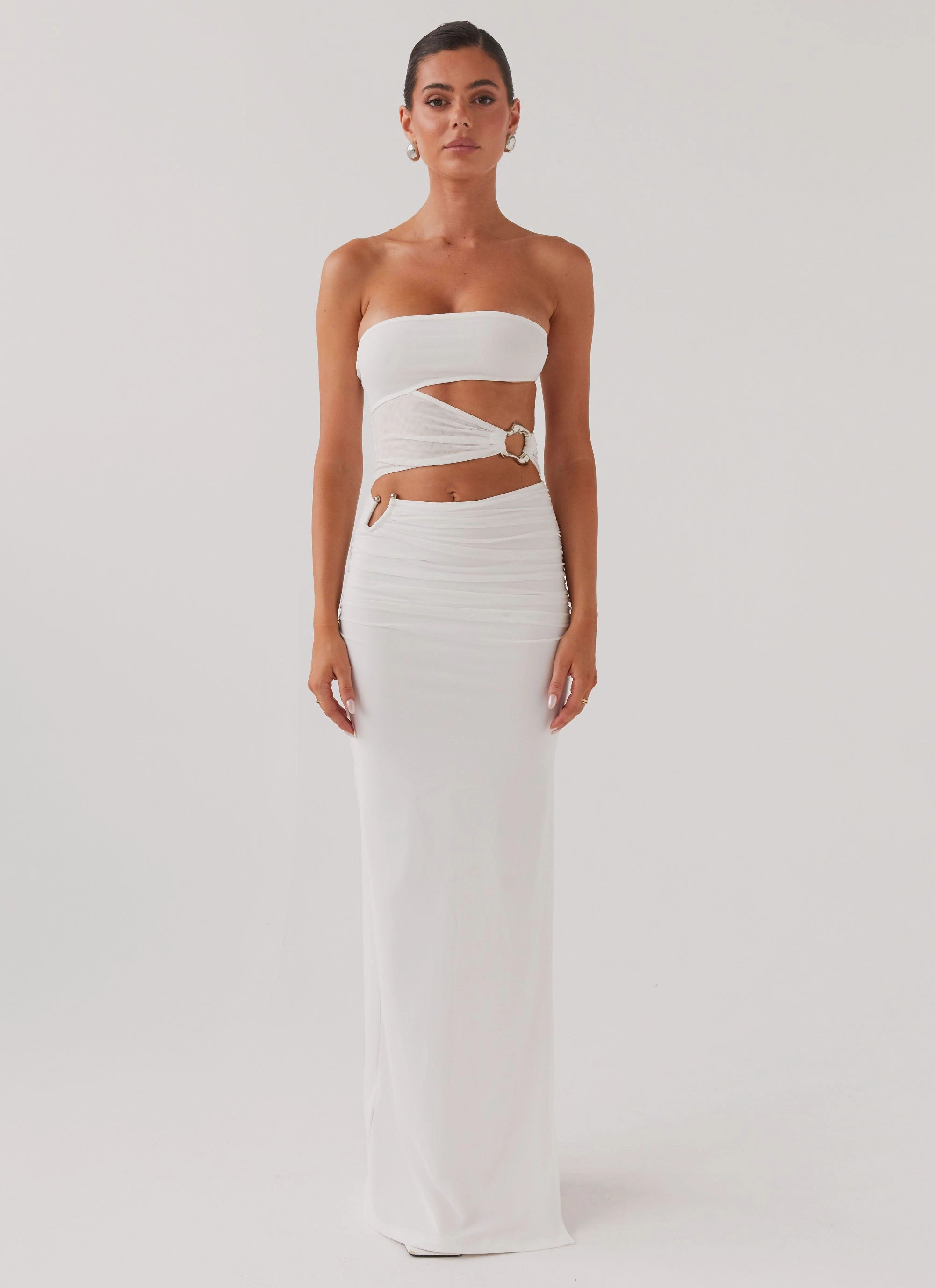 Into Pieces Mesh Maxi Dress - White Cool Shape Edgy Layers