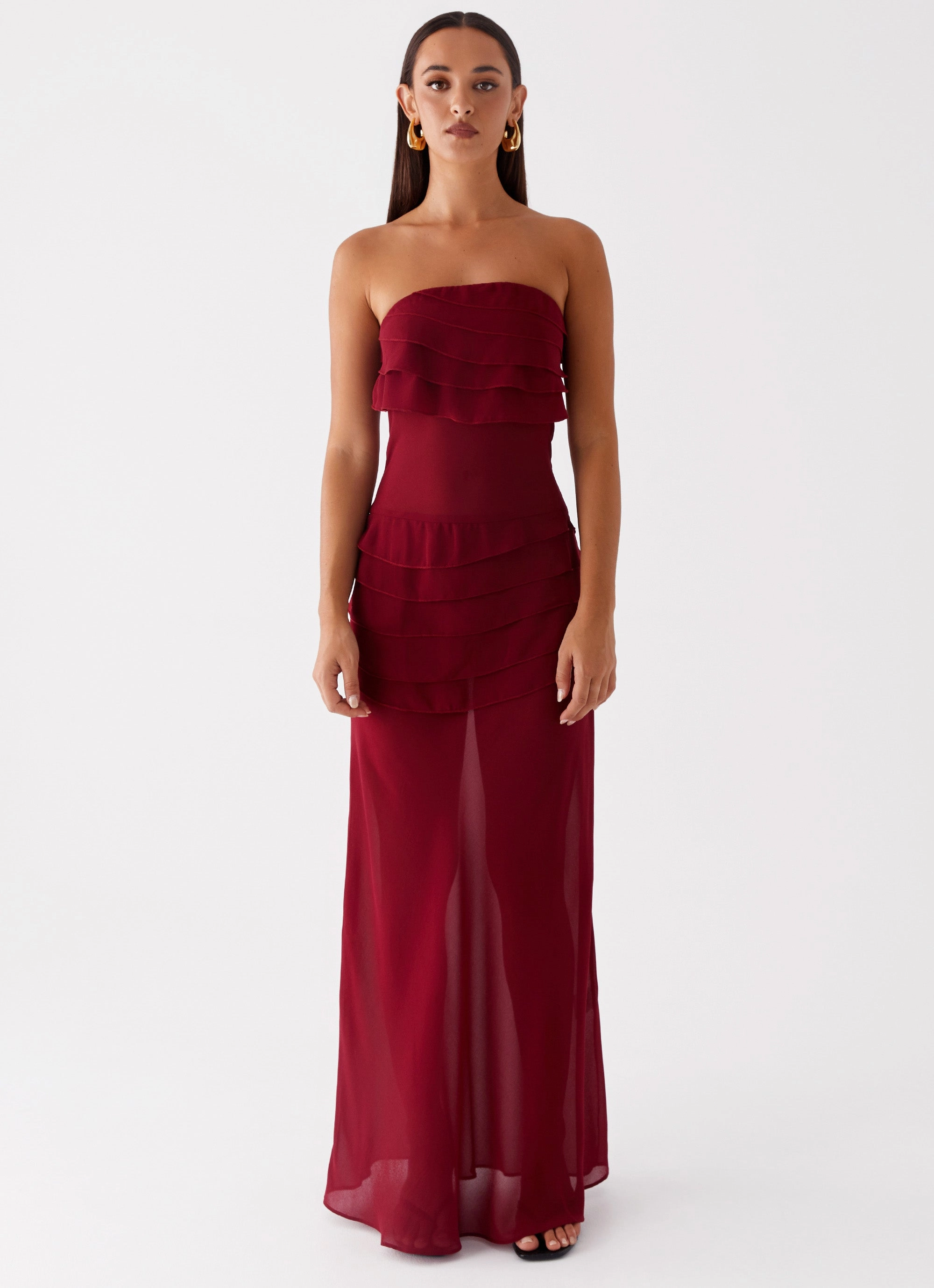 Into The Night Maxi Dress - Cherry Red Silk Air Vibrant patterned dress