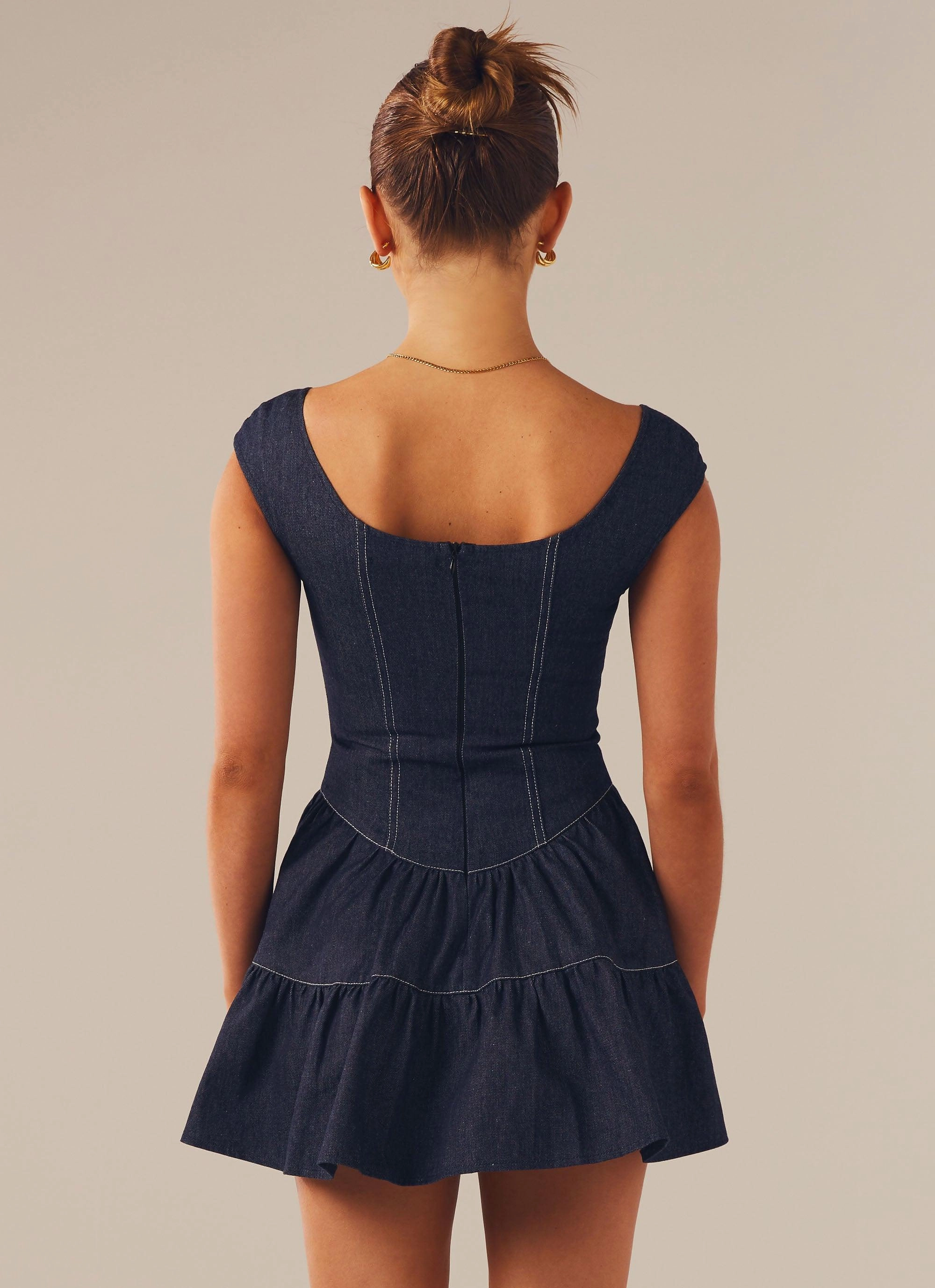 Emerging-Brand Simple Form Isabella Denim Bustier Dress - Indigo