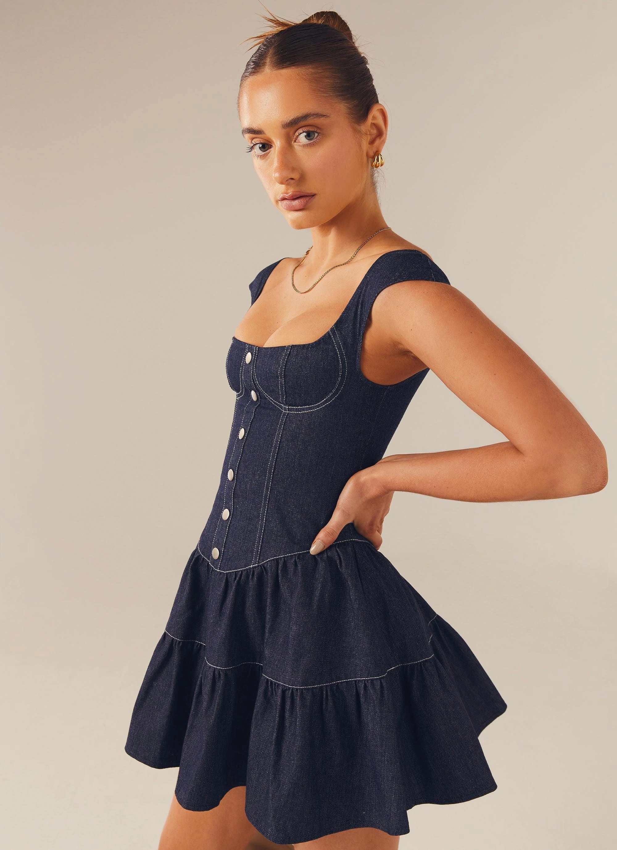 Isabella Denim Bustier Dress - Indigo Adjustable-Length