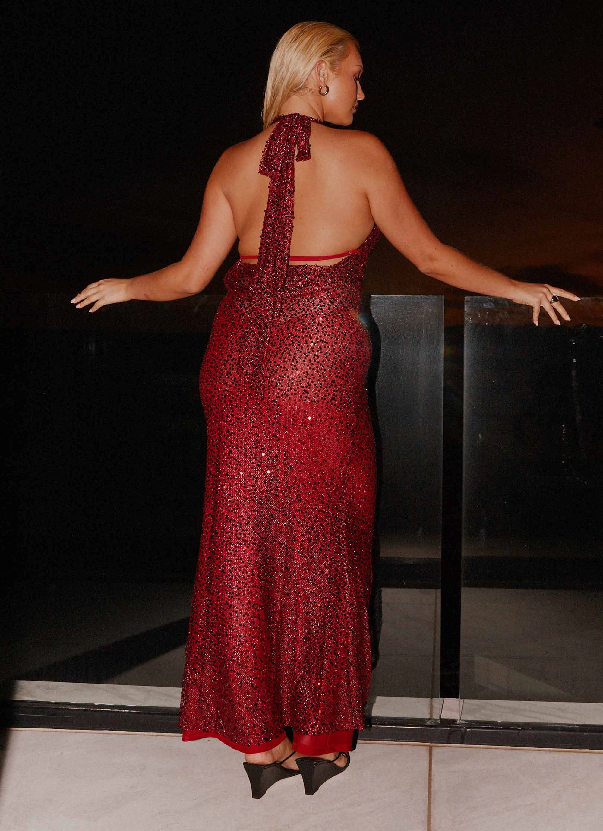 Summer Outfit Elegant Layer Treasured Sequin Maxi Dress - Fuchsia