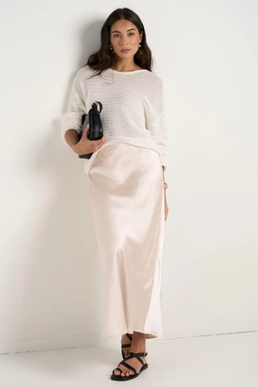 Ivy Champagne Satin Bias Midi Skirt Mix Culture