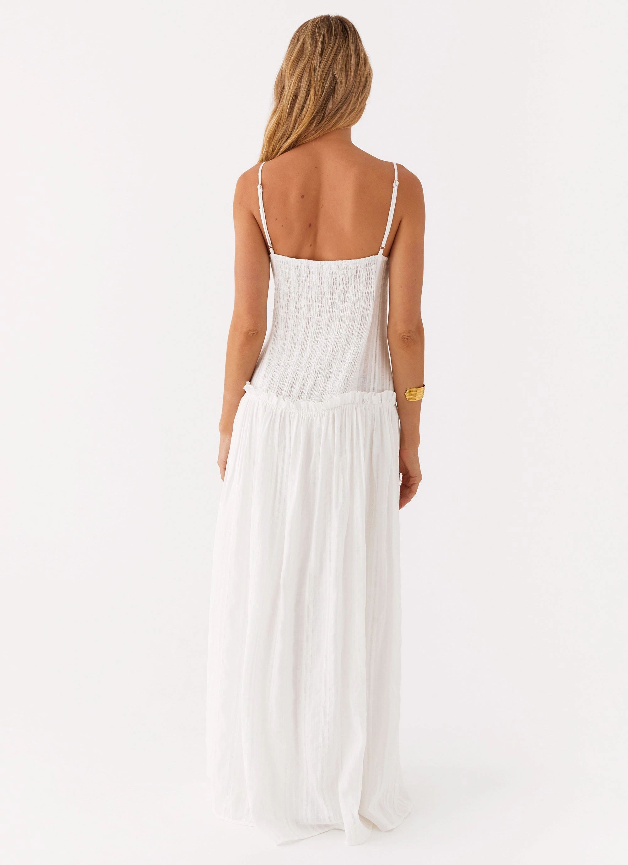 Jacinda Drop Waist Maxi Dress - Ivory Hidden-Pocket