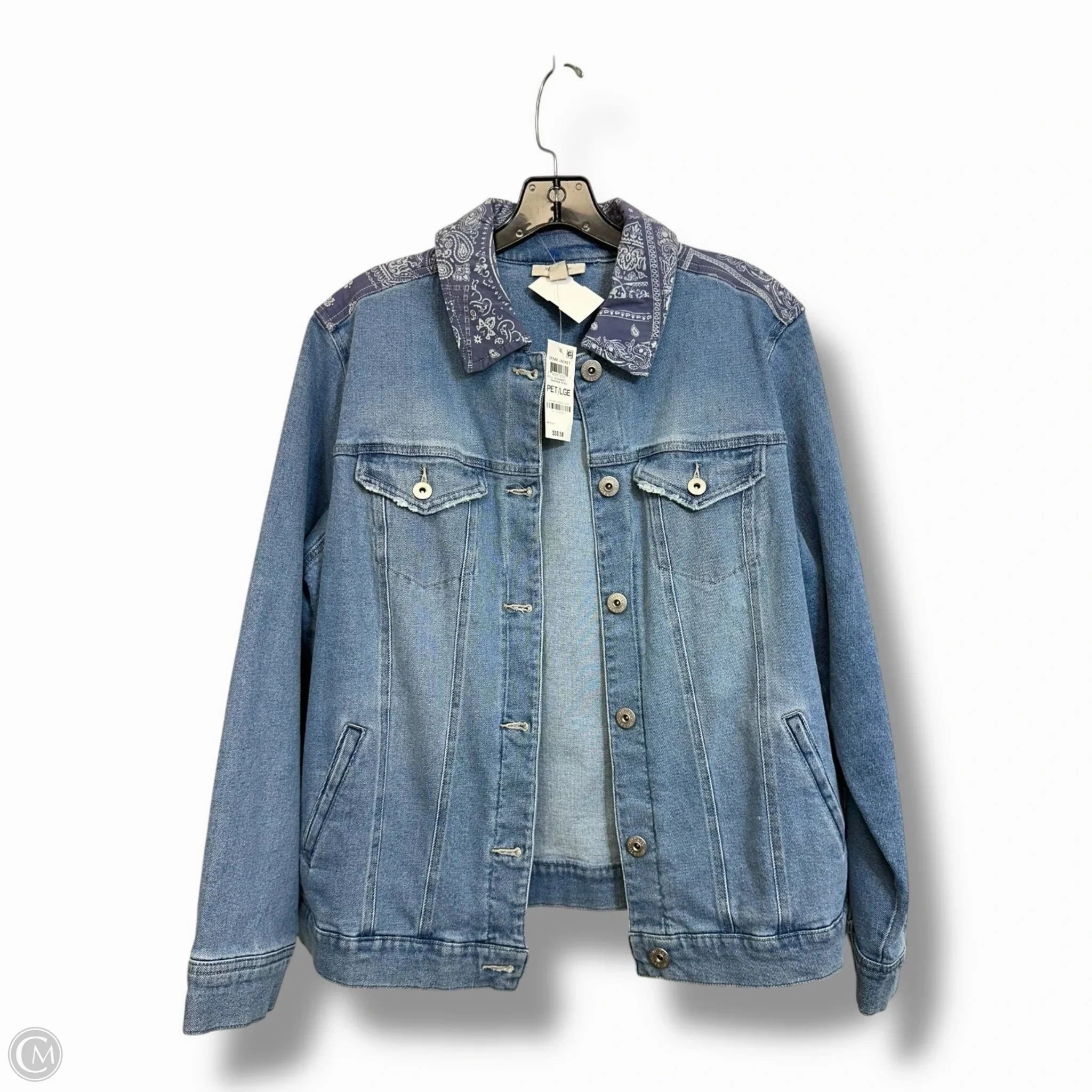 Lined Pockets Nylon Cover Jacket Denim By Style And Company In Blue Denim, Size: L