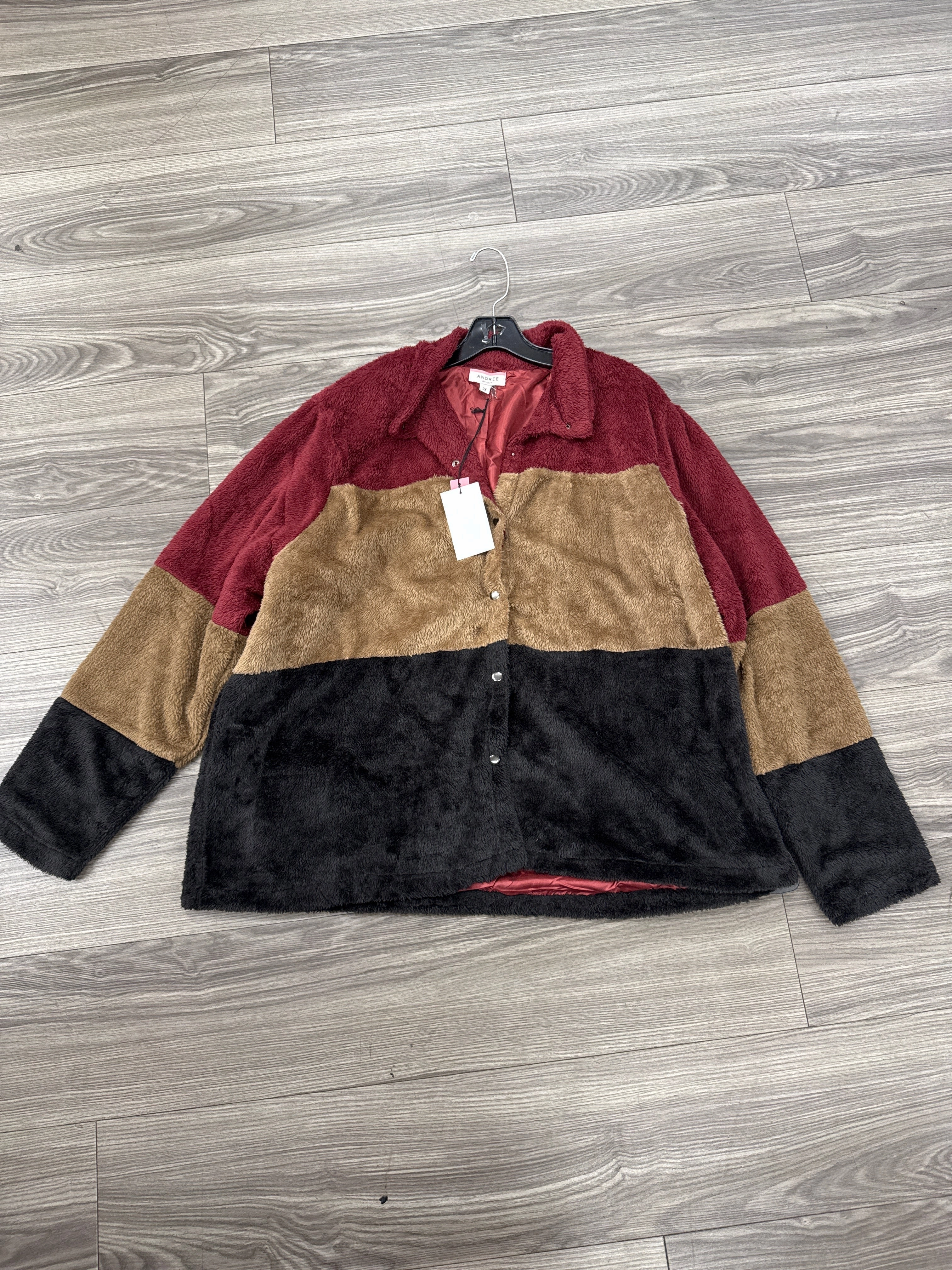 Jacket Faux Fur & Sherpa By Andree By Unit In Red Black, Size: 2x TearResistantOuter HiddenPockets