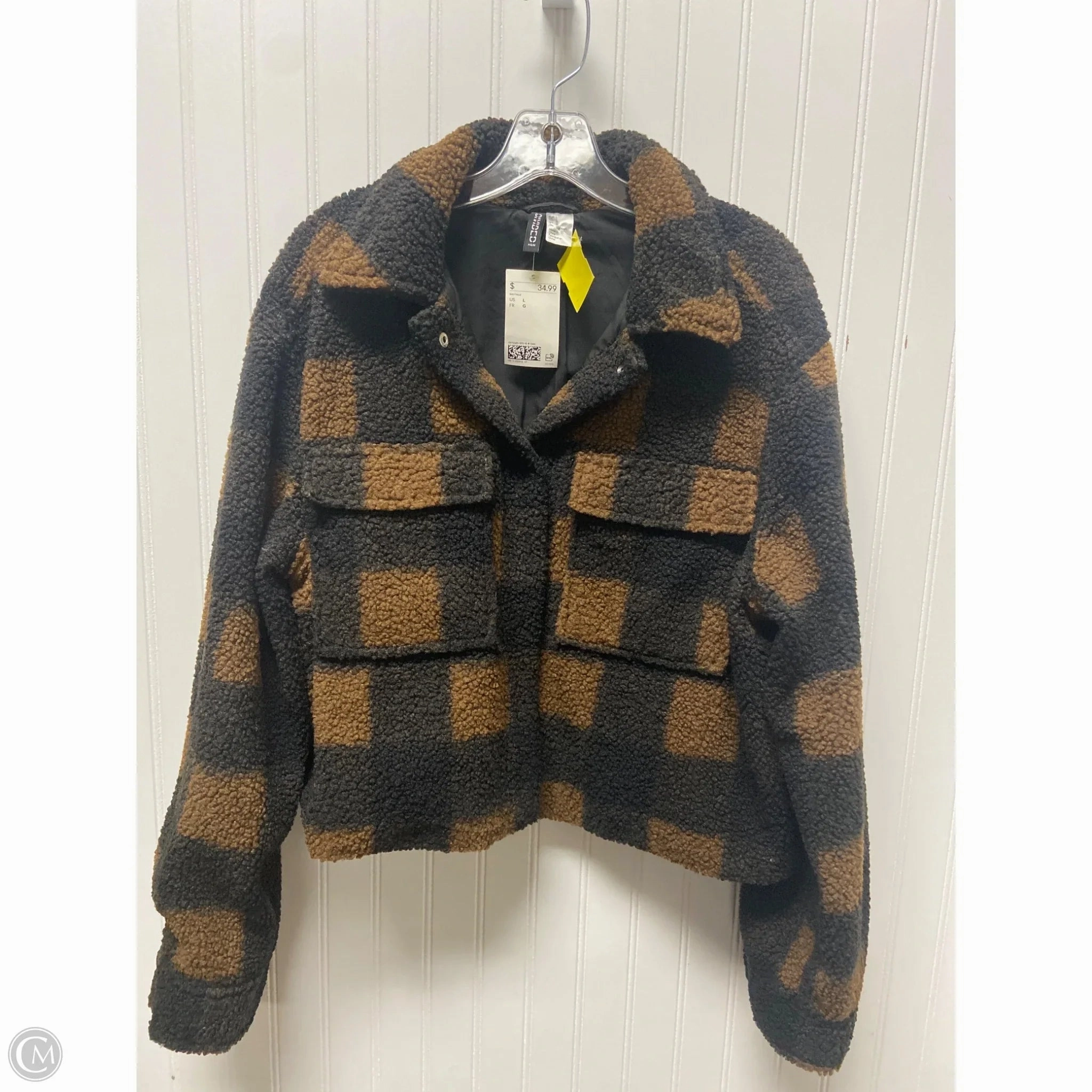 Jacket Faux Fur & Sherpa By Divided In Black & Brown, Size: L Low Profile Fastening