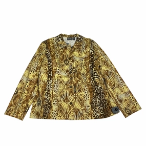 Outer Chill Piece Stretch Weave Fabric Jacket Other By Chicos In Brown & Yellow, Size: Xl