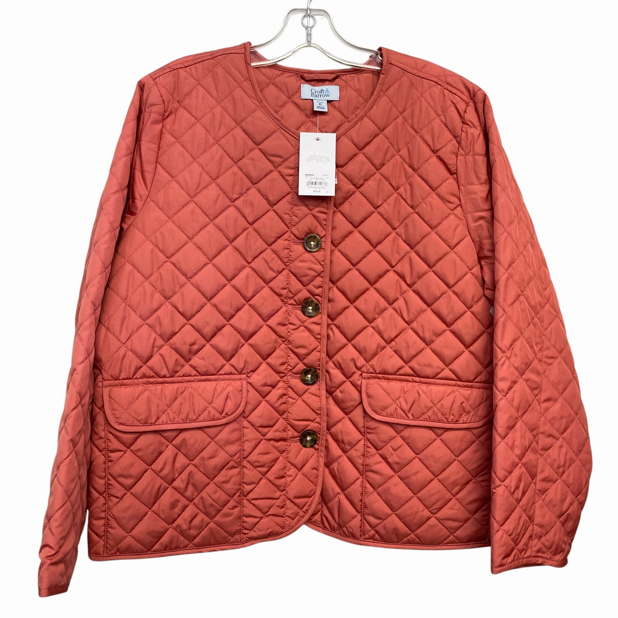 CompressionPackableFabric ElasticWaistband Jacket Puffer & Quilted By Croft And Barrow In Coral, Size:22Womens