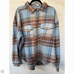 snap closure Autumn Vibe Jacket Shirt By Clothes Mentor In Blue & Tan, Size: 2x