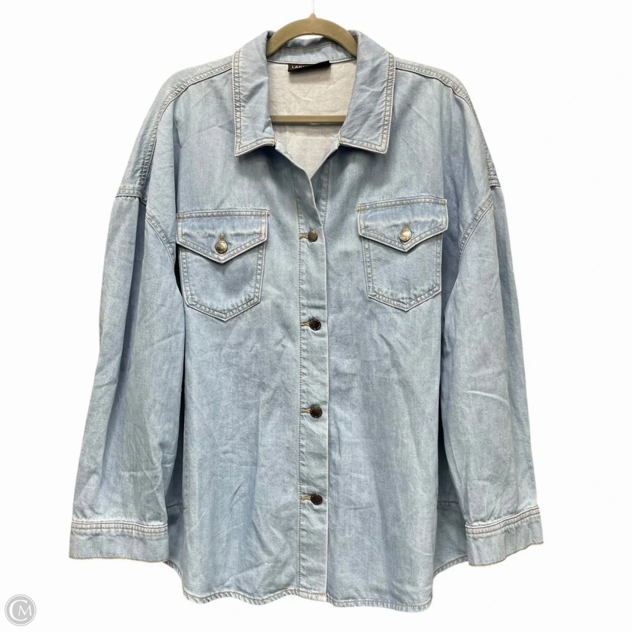 Jacket Shirt By Lane Bryant In Blue Denim, Size: 16 Stretch Weave Fabric Reflective details