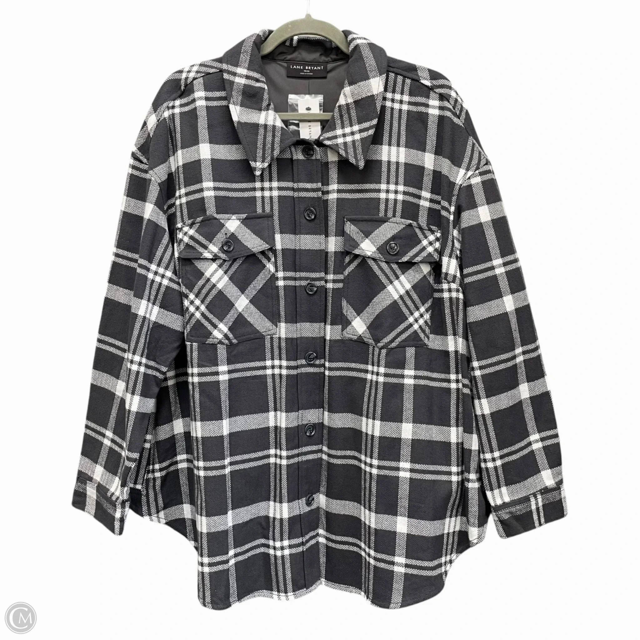 Odor Control Treatment Convertible 2 In 1 Function Jacket Shirt By Lane Bryant In Grey & White, Size: 1x