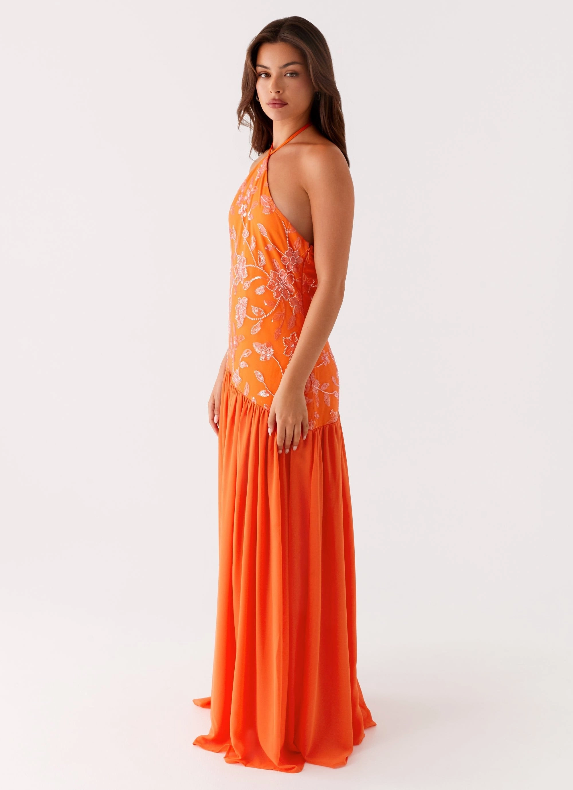 Janelle Beaded Maxi Dress - Orange Pure Fabric