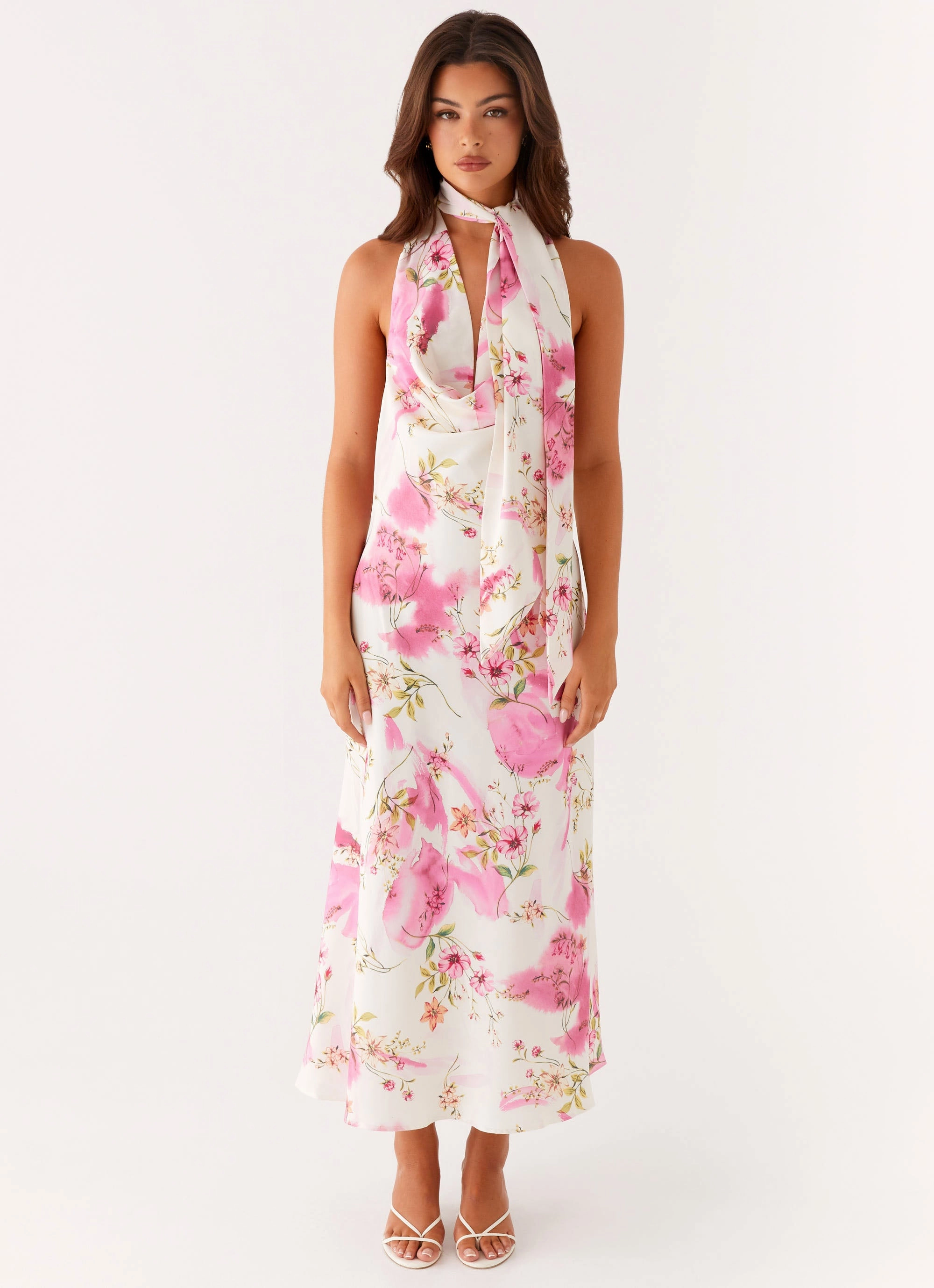 Jensen Midi Dress - Ivory Floral Print Cool Movement Wave Soft