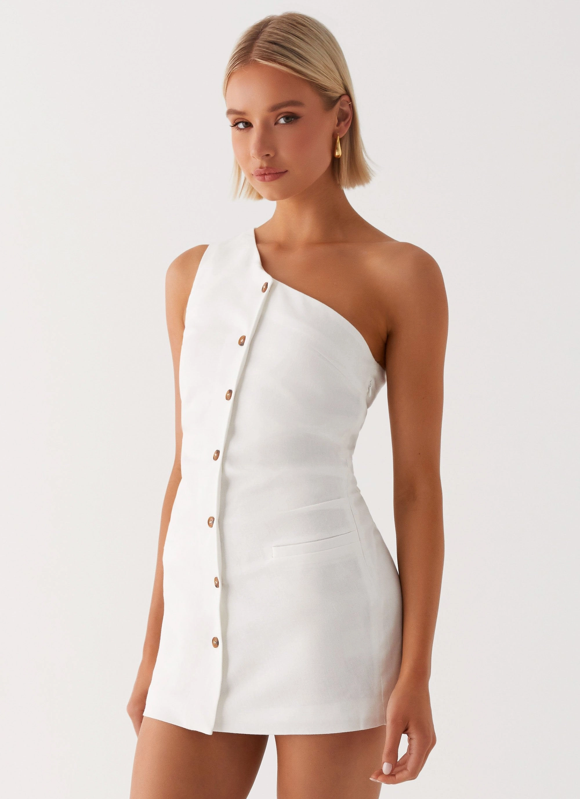 Jordy Linen Mini Dress - White Machine-washable