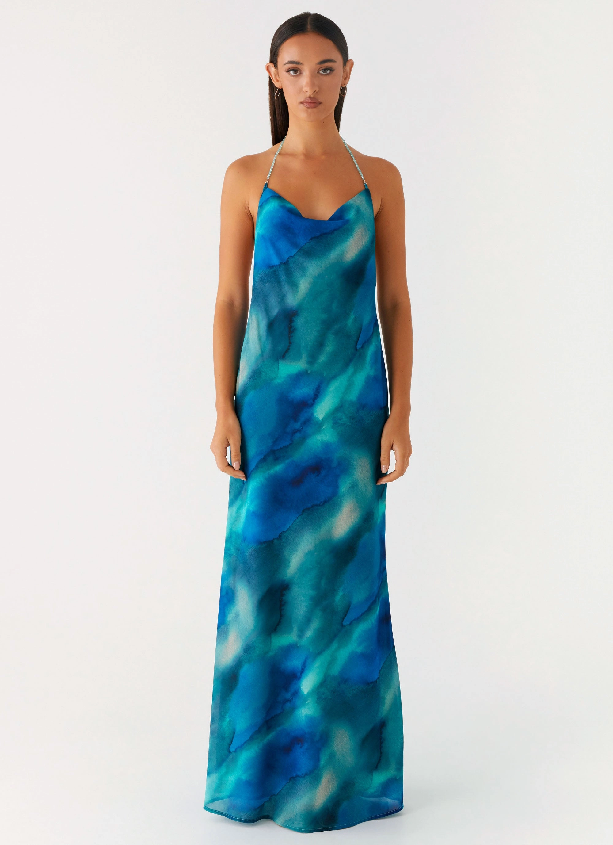 Journey Maxi Dress - Blue Tie Dye Floral-Pattern Light Shape