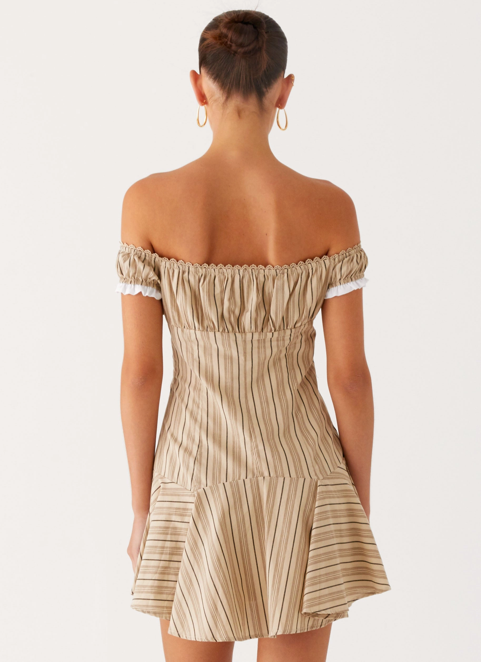 Jumana Off Shoulder Mini Dress - Off White Stripe Elegant Wearable
